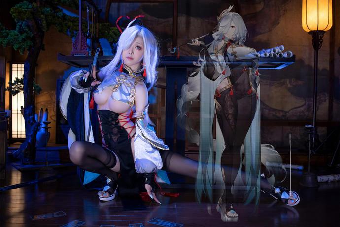 水淼aqua申鹤旗袍风采再现，原神申鹤cos造型惊艳夺目