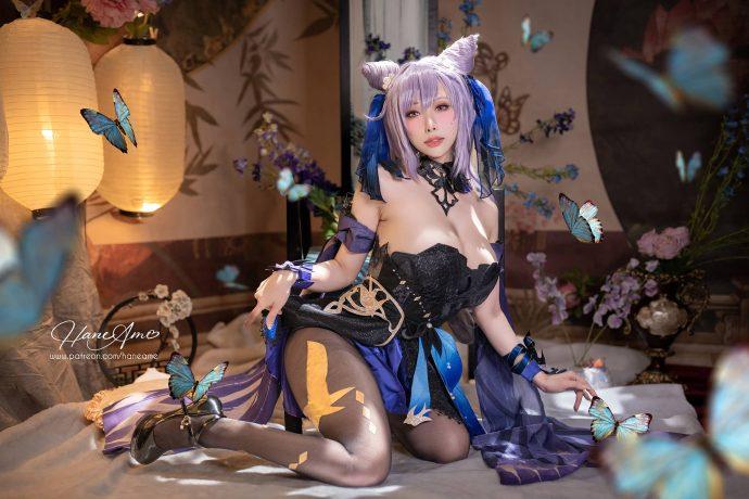 雨波_HaneAme原神COS：演绎刻晴的紫色魅力与性感可爱