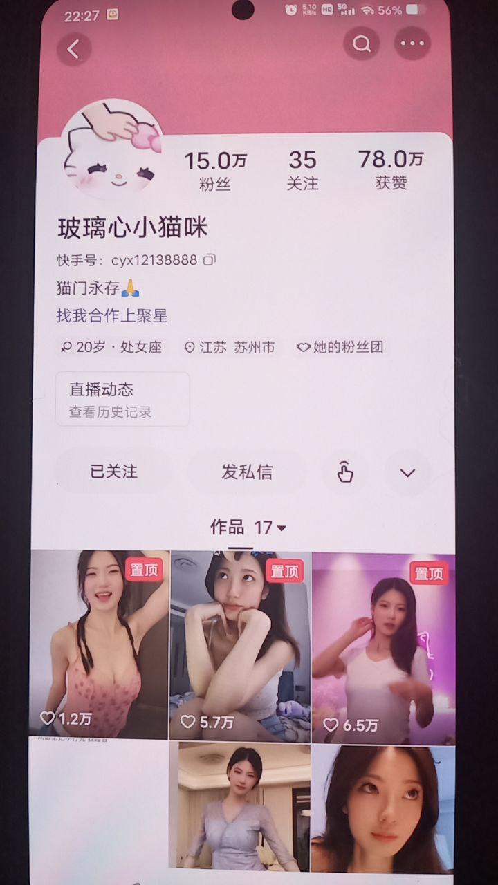 【快手主播】 玻璃心小猫咪 直播跳舞录屏 无水印 （26V970M）