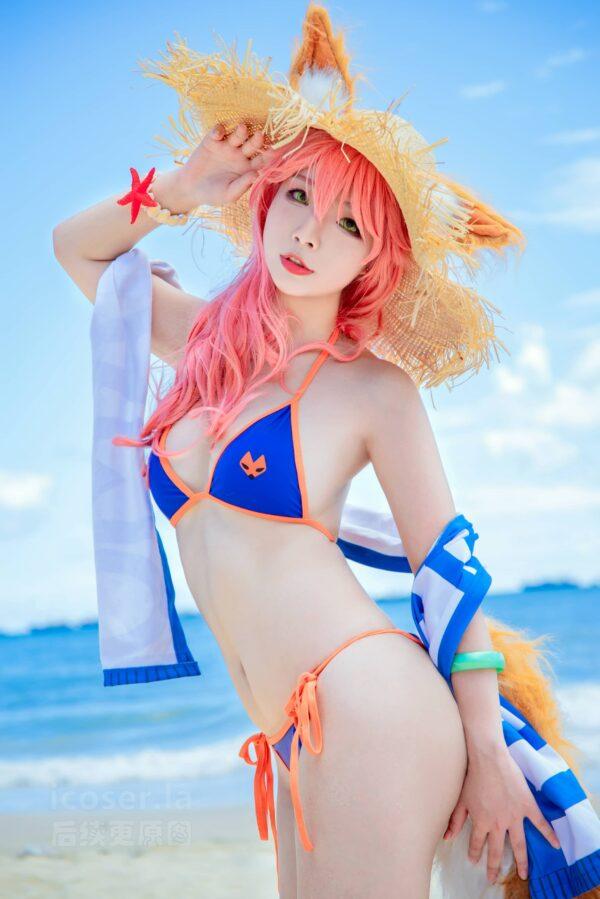 FGO海风下的贤妻狐：yuuhui玉汇COS泳装玉藻前的夏日魅力