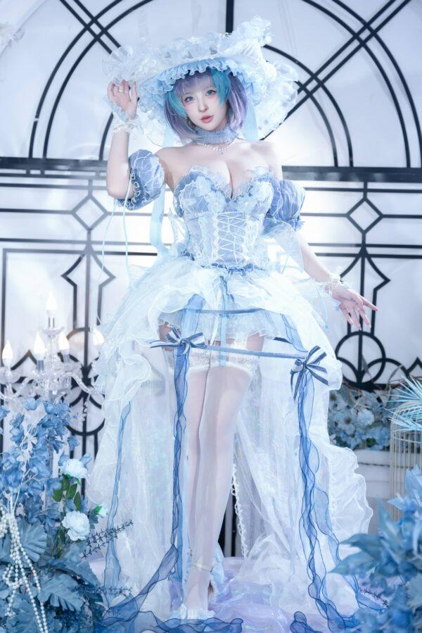 清水由乃柴郡cos赏析｜碧蓝航线废稿礼服版，蓝白梦境感拉满